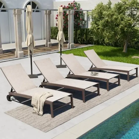 Pellebant Outdoor Wheel Adjustable Chaise 5 Reclinig Position Aluminum Sun Lounger image {9}
