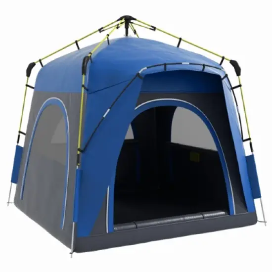 DSVIMOY Pop Up Camping Tents 4 Person, Quick Setup Automatic Hydraulic Family Travel Tent with Windows, Doors, Blue, 94.5"*94.5"*78.3" image {3}