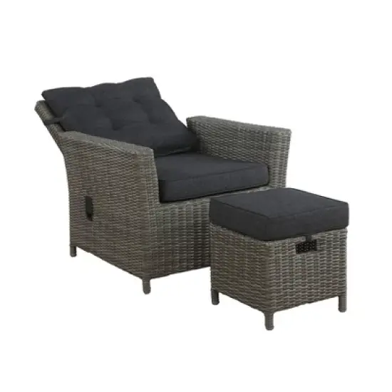 2pc Asti Wicker Outdoor Recliner & 15" Ottoman Patio Seating Set - Gray - Alaterre Furniture image {2}