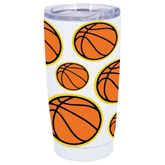 100 North 20 Ounce Stainless Steel On the Go Travel Tumbler With Push Top Lid, Basketball White image {5}