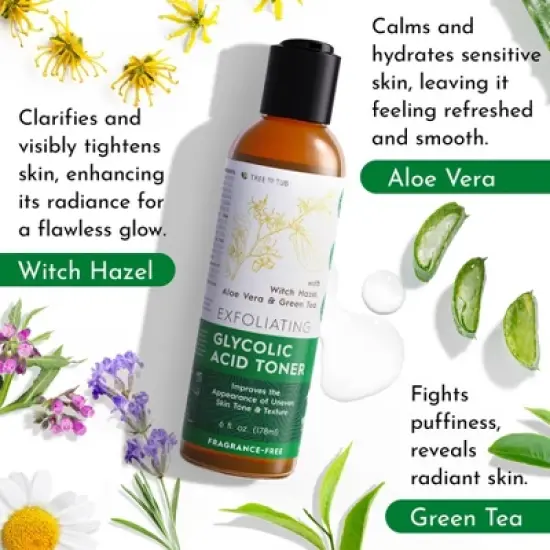 Tree To Tub Glycolic Acid Toner for Face Witch Hazel for Smooth Skin - Minimizes Appearance of Fine Lines - Vegan Exfoliating Toner for Women & Men image {4}