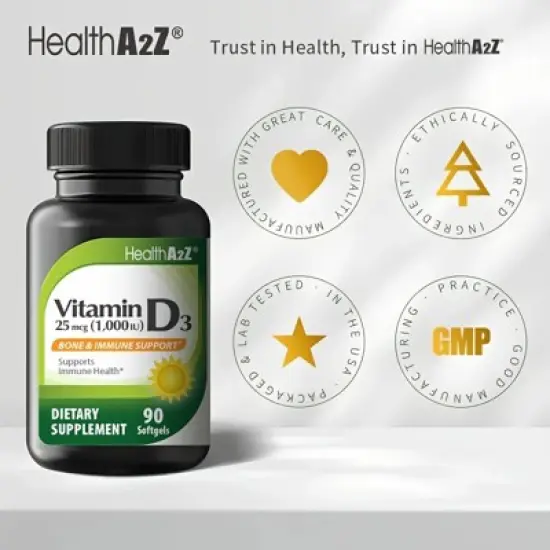 HealthA2Z - Vitamin D3 25 mcg (1000 IU) Softgels - 90 Count image {5}
