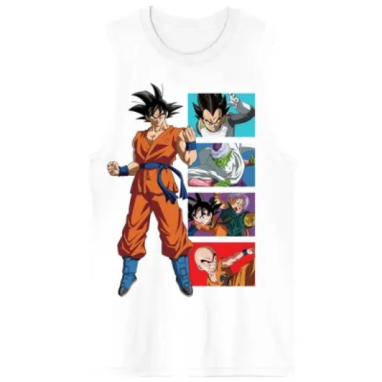Dragon Ball Super Goku & Character Panels Crew Neck Sleeveless White Men's Tank Top image {3}