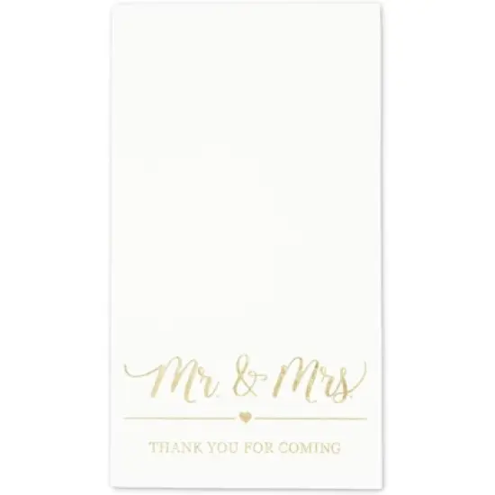 Sparkle and Bash 100 Pack White Napkins for Wedding Reception with Gold Foil, Mr and Mrs, 3-Ply, 4 x 8 In image {2}