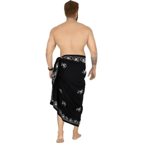 LA LEELA Men's Standard Summer Long Pareo Casual Embroidery Beachwear For Men Cover Up Holidays Beach Wrap Lava Lava Vacation Swimwear One Size Squid image {1}