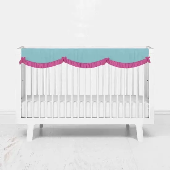 Bacati - Little Dino Girls Fucshia/Aqua Solid Long Crib Rail Guard Cover  image {1}