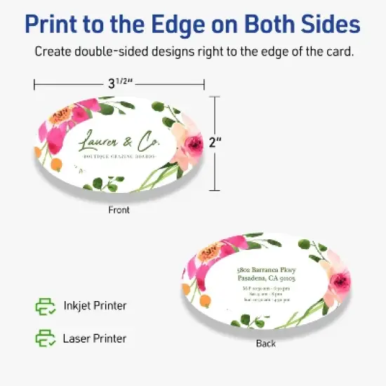 Avery Printable Oval Business Cards, Sure Feed Technology, 2" x 3-1/2", Matte White Cardstock, Print-to-The-Edge, Laser/Inkjet Printable, 80 Total image {5}