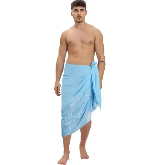 HAPPY BAY Men's Swimwear Beach Vacation Sarong Wrap for Men One Size Blue_White Leaf image {1}