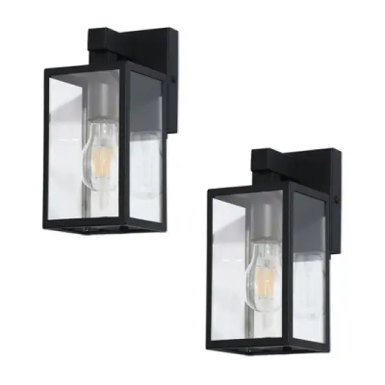 LNC Orlan 1-Light 9.3"H Modern Square Outdoor Wall Lights, Black with Clear Glass,2 Pack image {6}