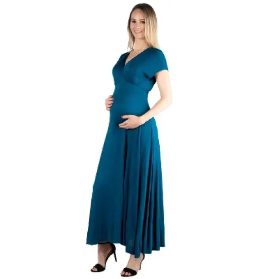 24seven Comfort Apparel Women's Maternity V Neck Maxi Dress image {6}