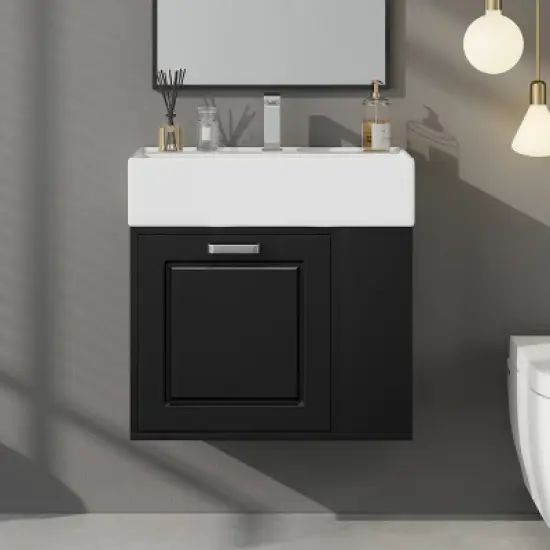 Christopher Knight Home Emilee Modern 21.8" Wall-Mounted Floating Bathroom Vanity with Ceramic Sink image {7}