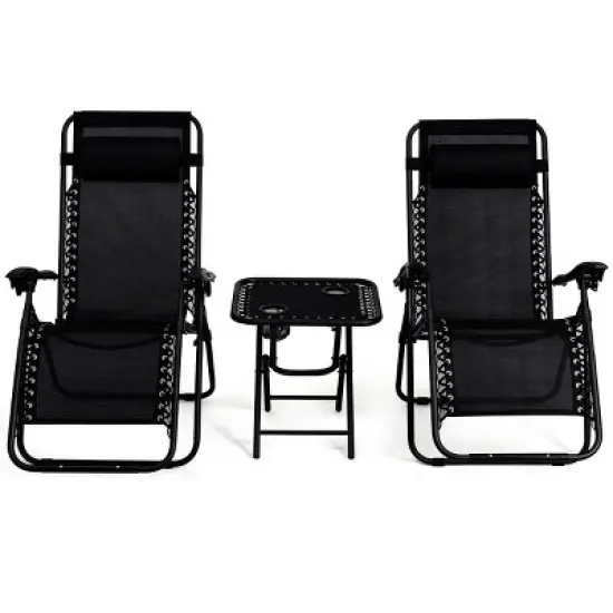 Costway 3PCS Zero Gravity Reclining Lounge Chairs Table Pillows Folding Portable Black image {5}