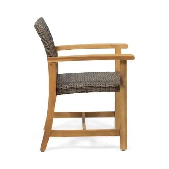 Patio Arm Chair Set Of 2,Wood Patio Chair With Wicker Weave Seat,Outdoor Arm Chair,Arm Chair For Patio,Backyard-Cuddlewood image {5}