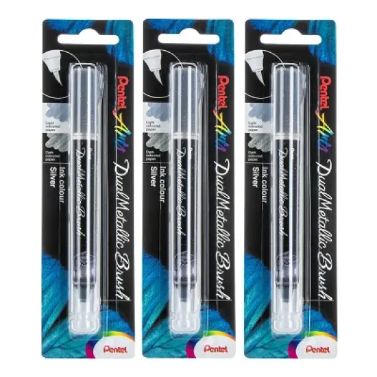Pentel Arts DualMetallic Brush, Silver Ink, Pack of 3 image {3}