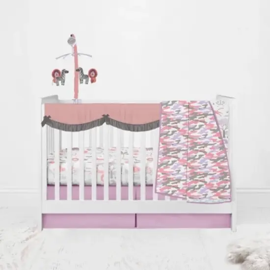 Bacati - Jungle Safari Girls Lilac/Coral Solid Crib Rail Guard Cover set of 2 Small Side image {3}