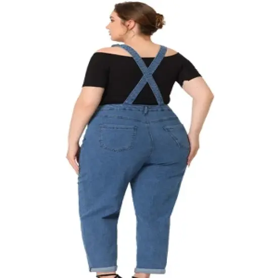 Agnes Orinda Women's Plus Size Adjustable Stap Cross Back Overalls Denim Pants Jumpsuits image {3}
