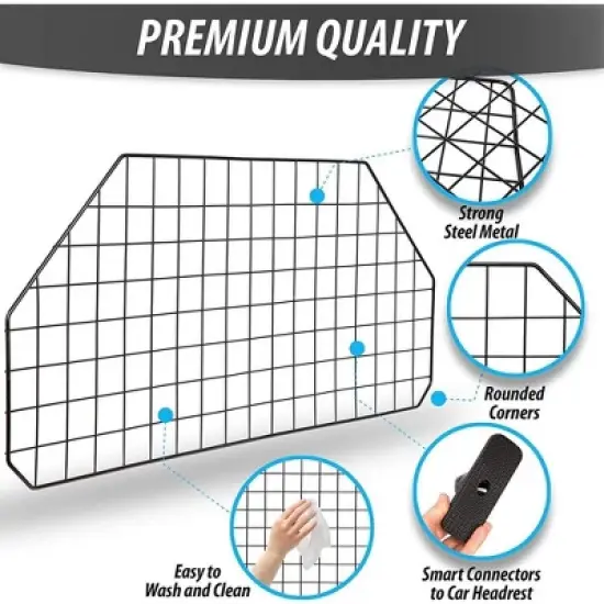 Car Dog Universal Pet Barrier - Zone Tech Premium Quality Black Heavy Duty Coated Wire Adjustable Mounted Headrest Barrier for Pet/Dog Safety image {2}