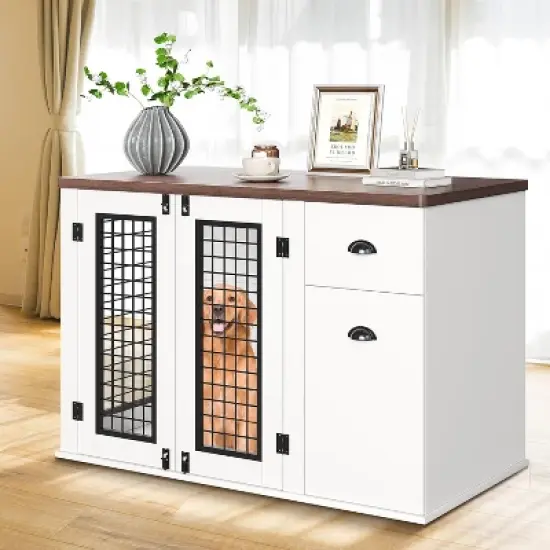 Large Dog Crate Furniture, Dog Kennel Cage for for Small to Medium Pets 44 Inch Wooden Crates Furniture Indoor Kennels with Drawers and Side Cabinets image {6}