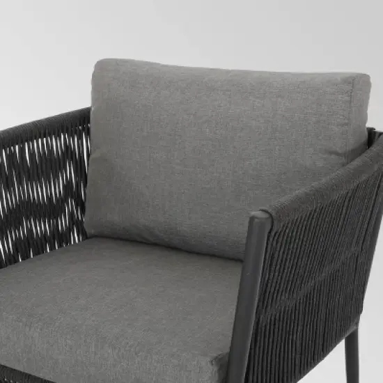 Handford 2pk Aluminum & Rope Club Chair Black/Gray: Weather-Resistant Patio Accent Chairs - Christopher Knight Home image {2}