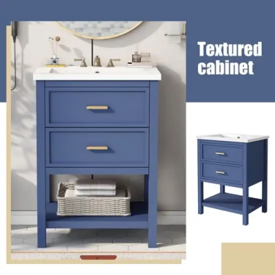 24" Bathroom Vanity with Ceramic Sink, Modern Storage Cabinet with 2 Drawers, Single Basin Vanity Top with Anti-Spill Hole - ModernLuxe image {3}