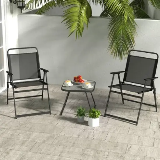 Costway 3pcs Patio Folding Conversation Chairs&Table Heavy-Duty Metal Outdoor Portable image {1}