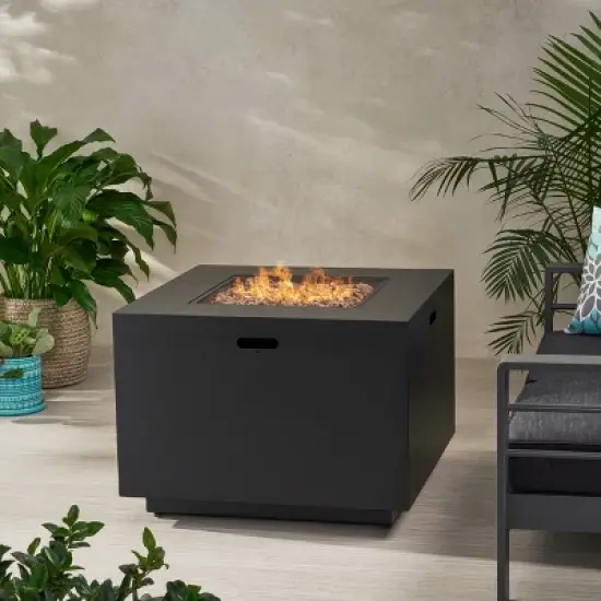 33-Inch Square Outdoor Iron Fire Pit With Built-In Propane Tank Storage - 50,000 BTU, Dark Grey image {3}