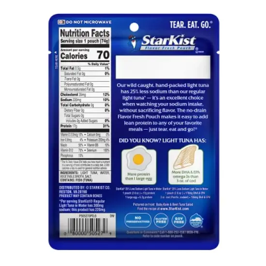 StarKist Reduced Sodium Chunk Light Tuna in Water Pouch - 2.6oz image {1}