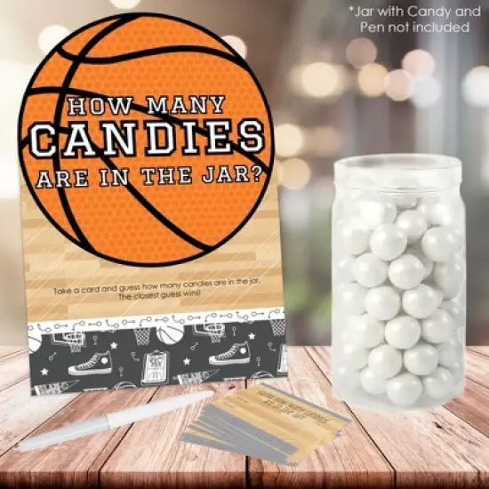 Big Dot of Happiness Nothin&rsquo; But Net - Basketball - How Many Candies Baby Shower or Birthday Party Game - 1 Stand and 40 Cards - Candy Guessing Game image {1}