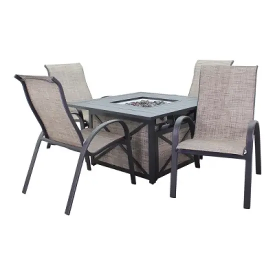 Courtyard Casual Santa Fe 5 pc Square Fire Pit Set with Sling Chairs  Includes One Square Fire Pit and Four Sling Chairs image {9}