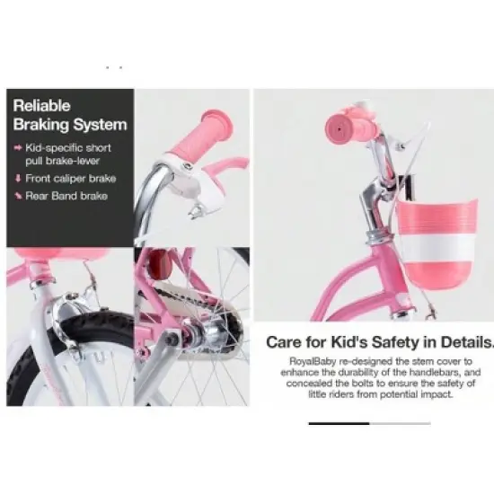 VASIP 14 Inch Girls Bike Kids Bicycle With Basket & Mudguards Toddler Beginner Child Cycle For Age 3-10 Years, Training Wheels Options image {4}