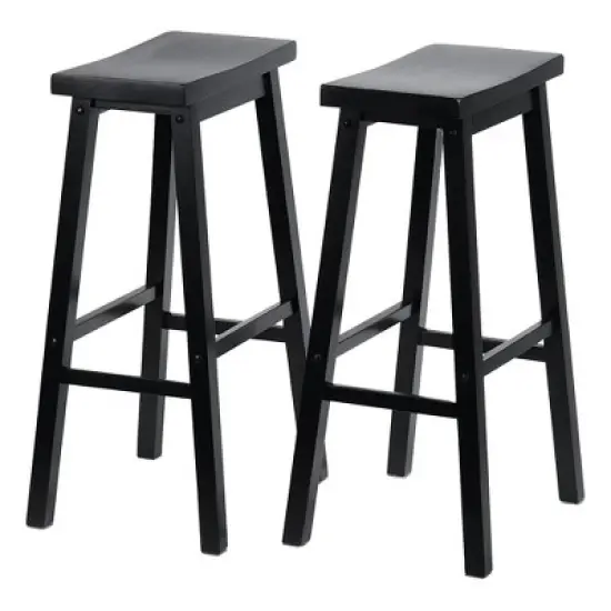 PJ Wood Classic Saddle-Seat 29" Tall Kitchen Counter Stools for Homes, Dining Spaces, and Bars with Backless Seats and 4 Square Legs, Black (8 Pack) image {1}