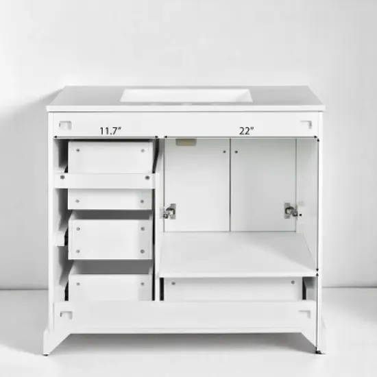 Mshliw 36" Traditional Bathroom Vanity with Ceramic Sink, Solid Wood Frame, Freestanding Cabinet with 2 Soft Close Doors and 4 Storage Drawers image {2}