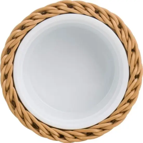 Saleen Round Wicker Basket with Porcelain Bowl Insert - Elegant Beige Addition image {4}