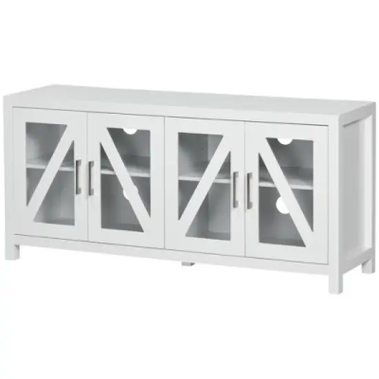 HOMCOM TV Cabinet Stand for TVs up to 58", Entertainment Center with Adjustable Shelves, 4 Glass Doors and 4 Cable Holes for Living Room, White image {3}