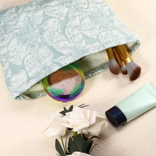 Unique Bargains Travel Canvas Floral Zipper-Closure Green 1 Pc image {1}