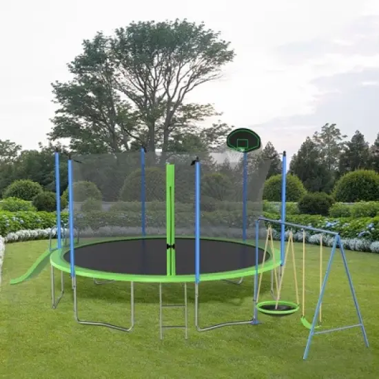 12FT /14FT Trampoline With Slide, Swings, Basketball Hoop, Large Recreational Trampoline, Home Outdoor Game Fitness Trampoline image {3}