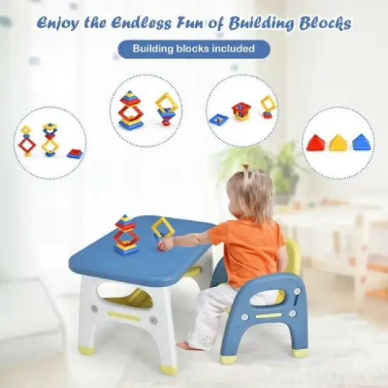 Costway Kids Dinosaur Table and Chair Set Activity Study Desk w/ Building Blocks image {8}