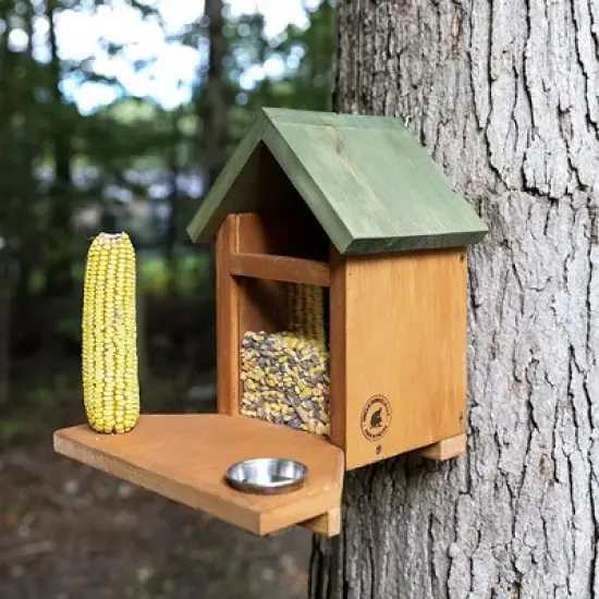 Uncle Dunkels Ultimate Squirrel and Chipmunk Feeder; Rustic Handmade Squirrel Food Box image {1}