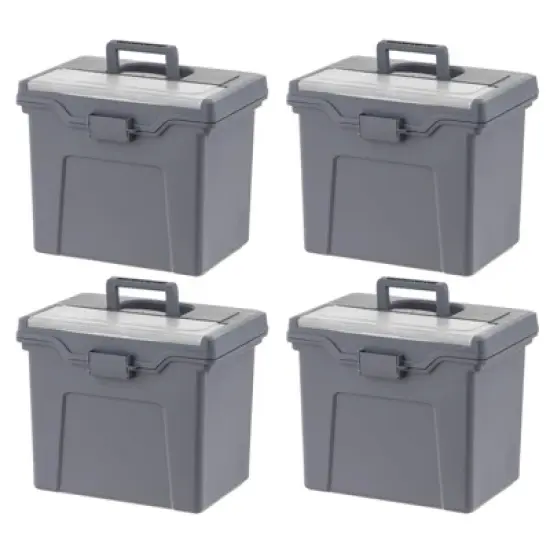 IRIS 4pk Portable Letter Plastic File Box with Organizer Lid Gray image {11}
