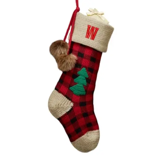 Personalization Mall Plaid Embroidered Initial Jumbo Knit Christmas Stocking image {25}