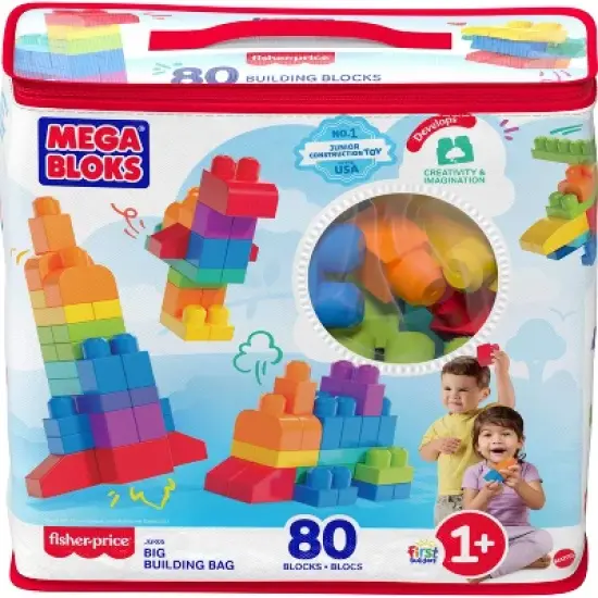 MEGA BLOKS First Builders Big Building Bag Toy Blocks with Blue Storage Bag for Toddler - 80pc image {5}
