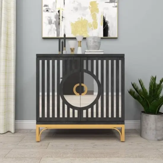 Art Deco Contemporary Mirrored Wood Cabinet Black - Olivia & May image {23}