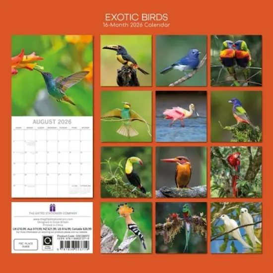 2026 Square Wall Calendar, Exotic Birds, 16-Month Animals Theme with 180 Reminder Stickers (12x12 In) image {3}