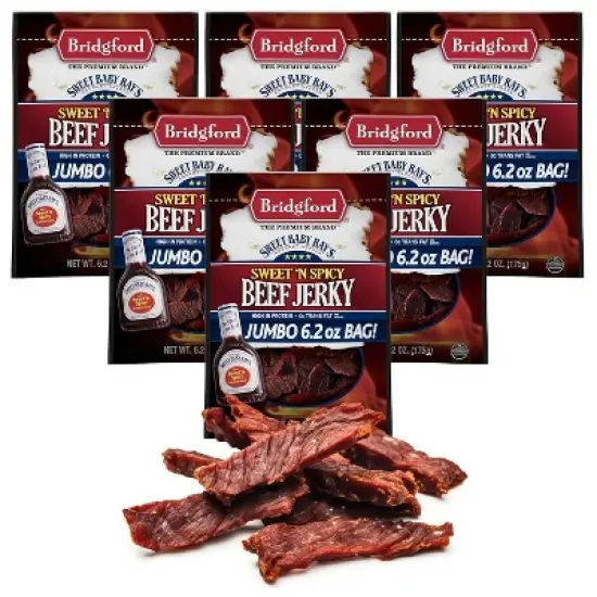 Bridgford Sweet Baby Ray&rsquo;s Beef Jerky Sweet N Spicy 6.2 oz - Ready-to-Eat High Protein Sweetened Spicy Beef Jerky for On-the-Go Snacking image {11}