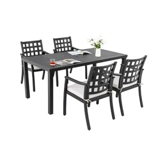 5 Piece Classic Aluminum Outdoor Patio Dining Set,Aluminum Dining Table and 4 Arm Chairs Set,Weather-Resistant Garden with Cushions-Coolbibila image {5}