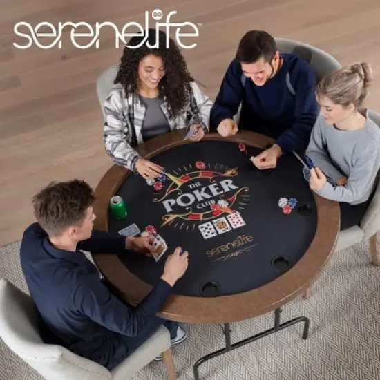 Round Poker Table for Game Nights with 8-Player Seating, Foldable Design, Compact for Storage image {6}