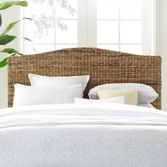 Crosley King Serena Rattan Headboard Banana Leaf: Coastal Style, Pine & Mahogany Frame, No Assembly Required image {2}