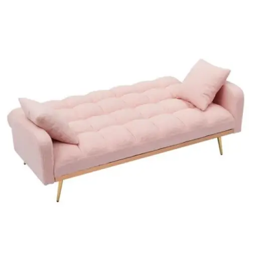 Aukfa 69"Convertible Sofa Bed with Teddy Fabric & Gold Legs - Modern Futon Couch Includes 2 Pillows, for Living Room/Bedroom image {6}
