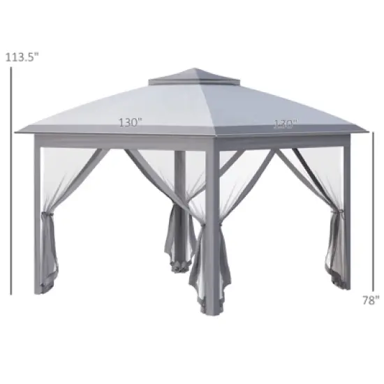 DSVIMOY 11'*11' Pop Up Canopy Tent with Netting and Carry Bag, Instant Gazebo Sun Shelter for Parties, Patio, Grey, 130"*130"*113.5" image {2}