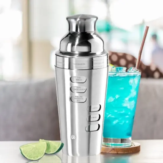 Oggi 23oz Dial a Drink Cocktail Shaker Stainless Steel: Hand Wash, 10" Height, 23oz Capacity, Silver, 3.75" Width & Depth image {5}